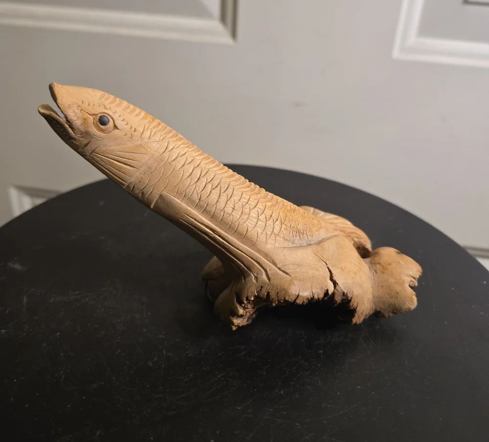 Hand Carved Wood Fish Eel Figurine Statue
